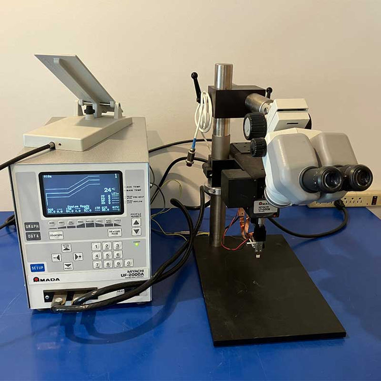 Miyachi Amada head Parallel gap fine spot weld with nikon microscope